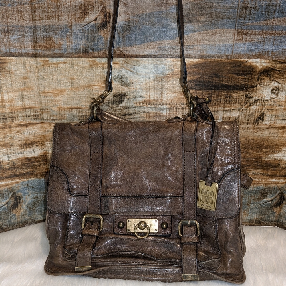 Frye Cameron Distressed Leather Messenger Satchel Bag